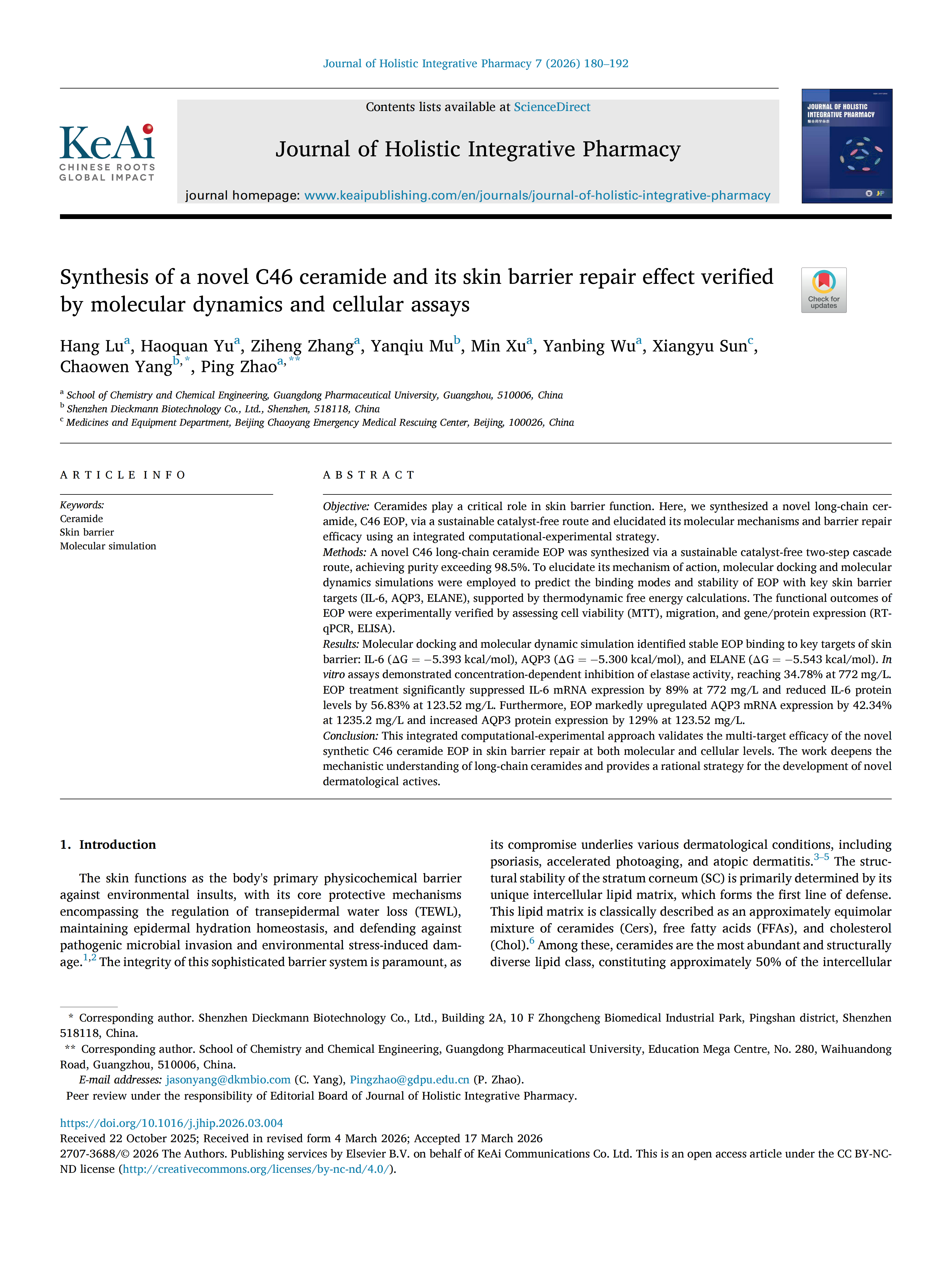 KeAi | Dieckmann Publishes Joint Research Results on C46 Golden Ceramide EOP(图1)
